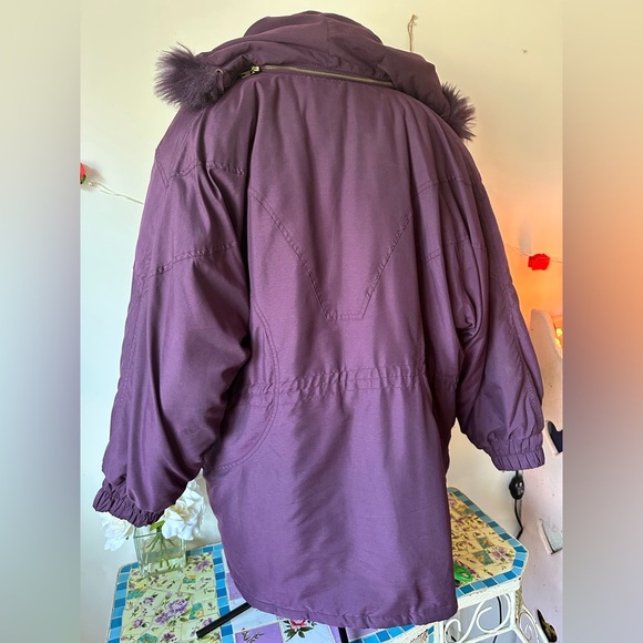 Vintage Women's Sequence Purple Faux Fur Hooded Jacket Coat L XL - Picture 6 of 9